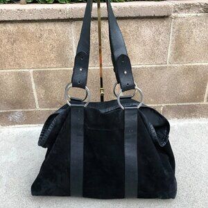 JANE AUGUST Designer Italy Purse Shoulder Hand Bag Black Leather Suede L…​